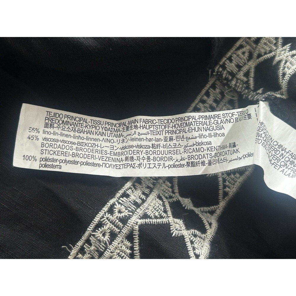 NEW Zara Midi Dress Black Embroidered Linen Blend Tiered Long Sleeve 2XL Boho - Picture 13 of 14